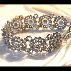 Silver Rhinestone Snowflake Bracelet Formal Semi- Formal Glitz Glam Vintage